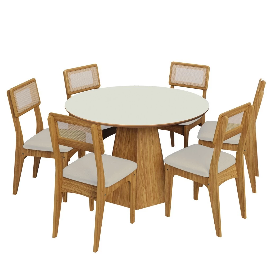 Conjunto Sala de Jantar Mesa Lisboa Base Hexagonal com 6 Cadeiras
