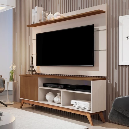 Rack com Painel para TV Até 50 Polegadas Malbec 1 Porta 1 Prateleira Off White/Freijó -