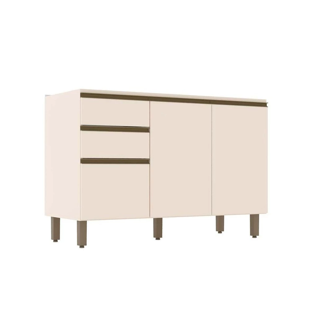 Balcão de Cozinha Connect p/ Pia c/2 Gavetas e 3 Portas 120x51x82cm Off White - Henn